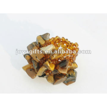 Yellow Tiger eye Chip stone Stretch Seed Glass beads Ring